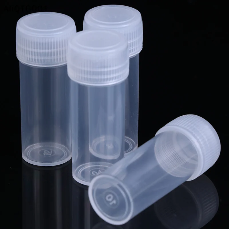 10Pcs 5ml Plastic Test Tubes with Screw Caps Sample Vials for Office School Chemistry Experiments Craft Powder Sample Containers