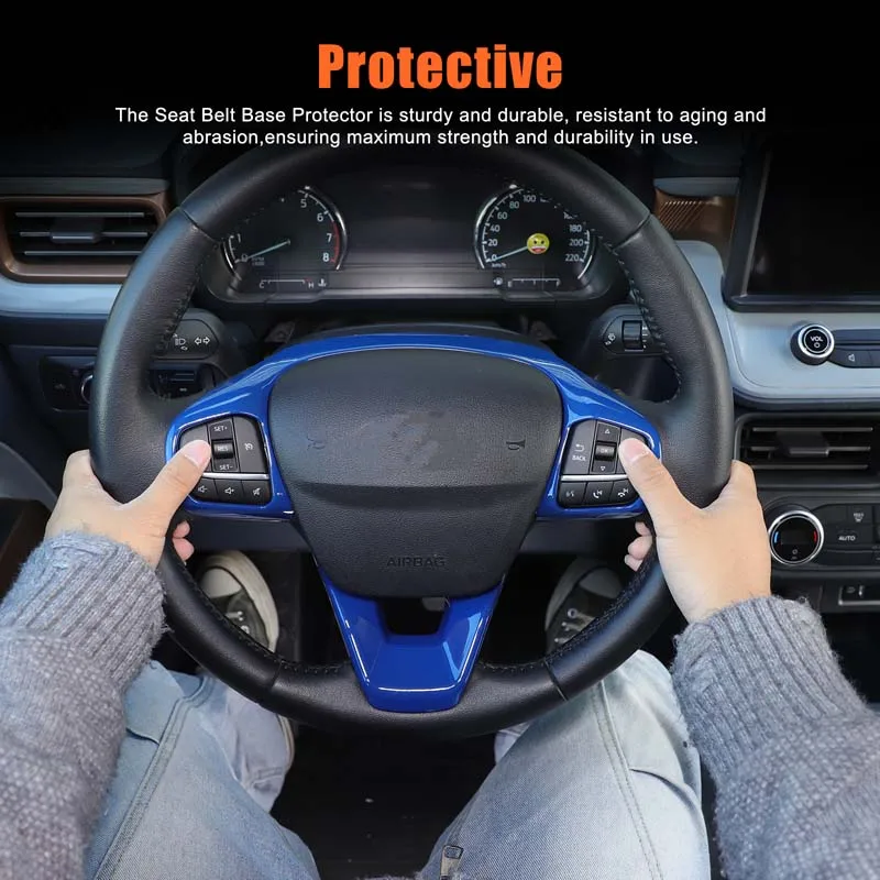 لفورد مافريك مافريك 2022 2023 2024 عجلة القيادة إطار الزخرفية عجلة توجيه سيارة مفتاح الإطار الزخرفية ABS الأزرق 2 قطعة #2