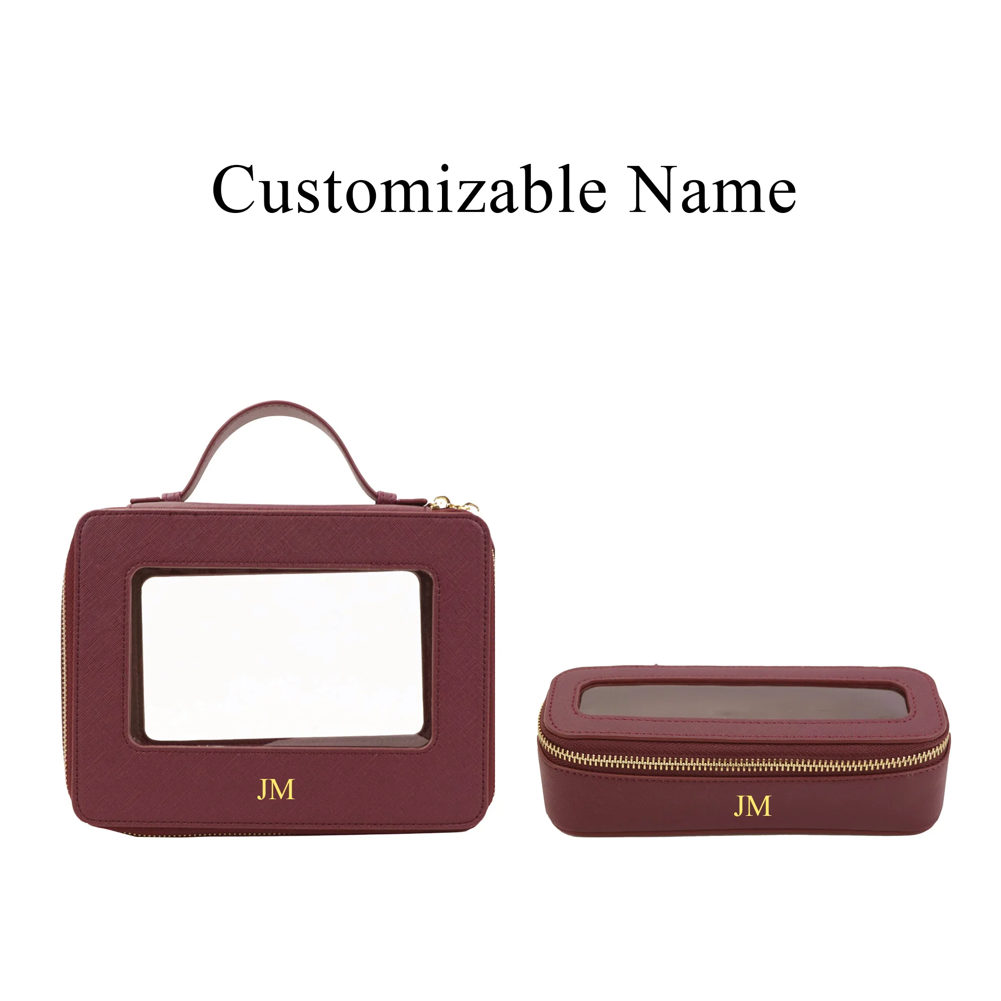 Custom Genuine Leather Travel Cosmetic Bag Set Colorful Classic Saffiano Portable Travel Clear PVC Cosmetic Bag TPU Wash Bag