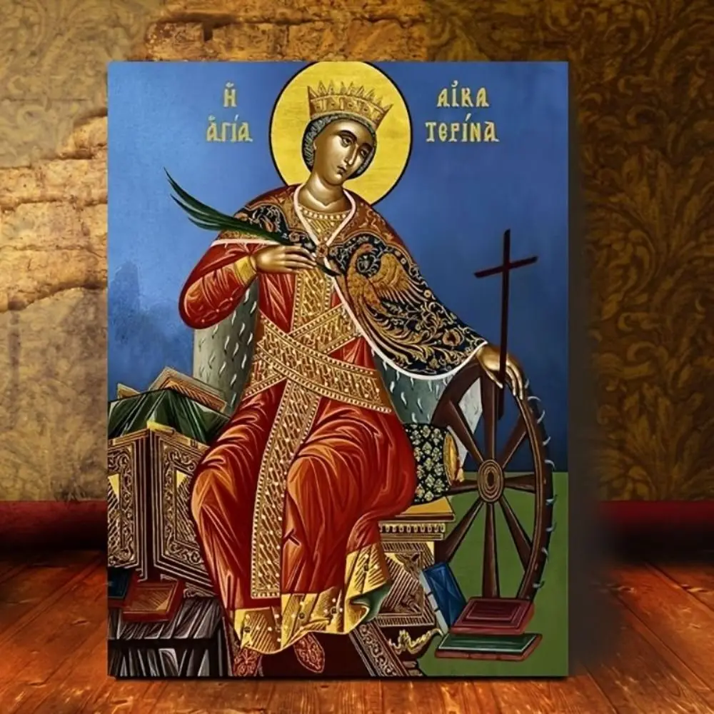 Saint Catherine of Alexandria Orthodox Icon 2D Flat Aluminum Tin Metal Sign Wall Plaque,Church Home Chapel Religious Decor Gift.
