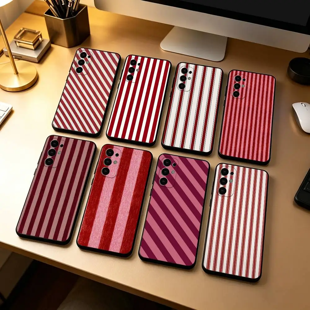 Burgundy White Stripe pattern  Phone Case For Samsung S25,S24,S21,S22,S23,S30,Ultra,S20,Plus,Fe,Lite,Note,10,Black Cover