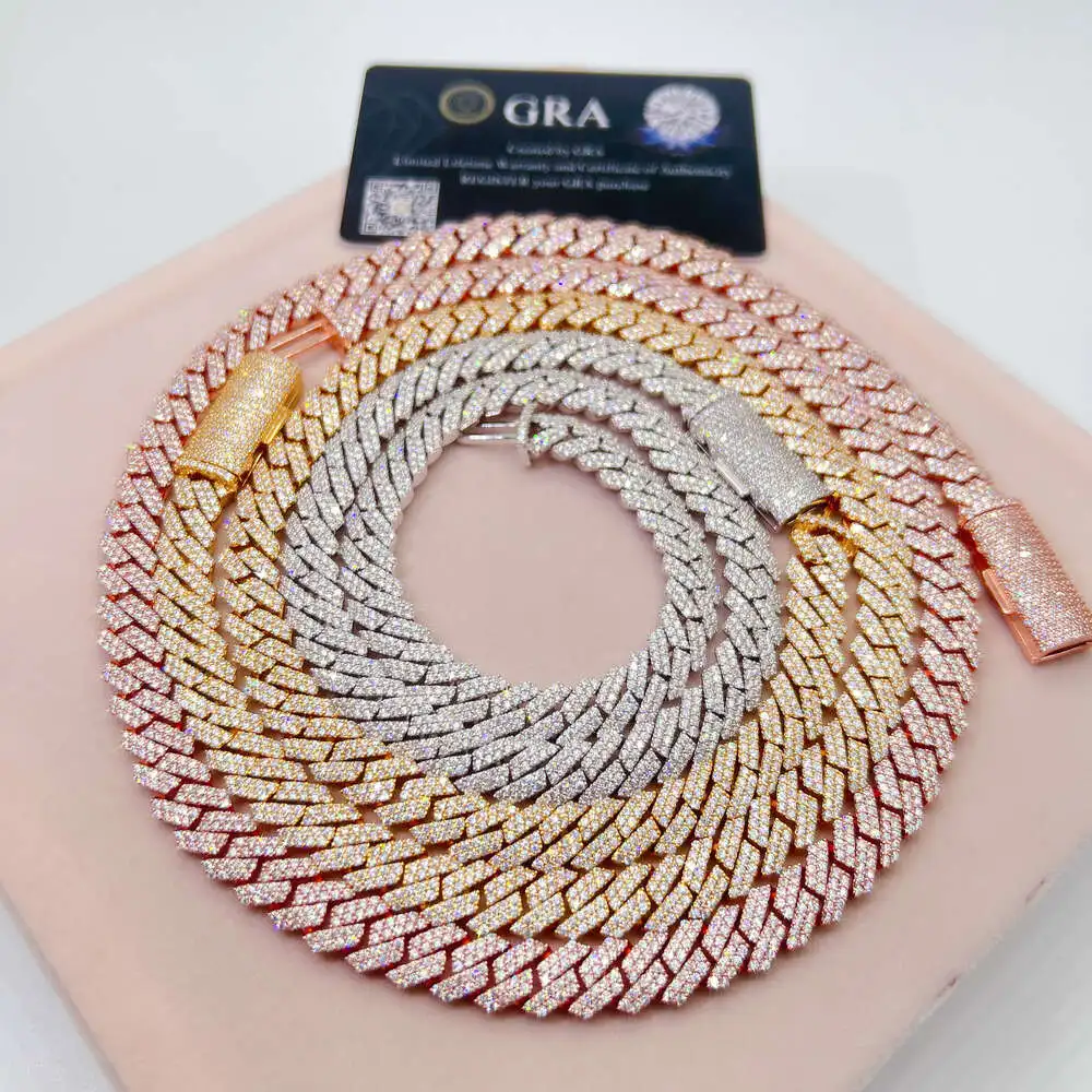 Luxury 2024 Selling Fine Jewelry 10mm Width 925 Silver Vvs Moissanite Iced Out Cuban Link Chain Necklace.