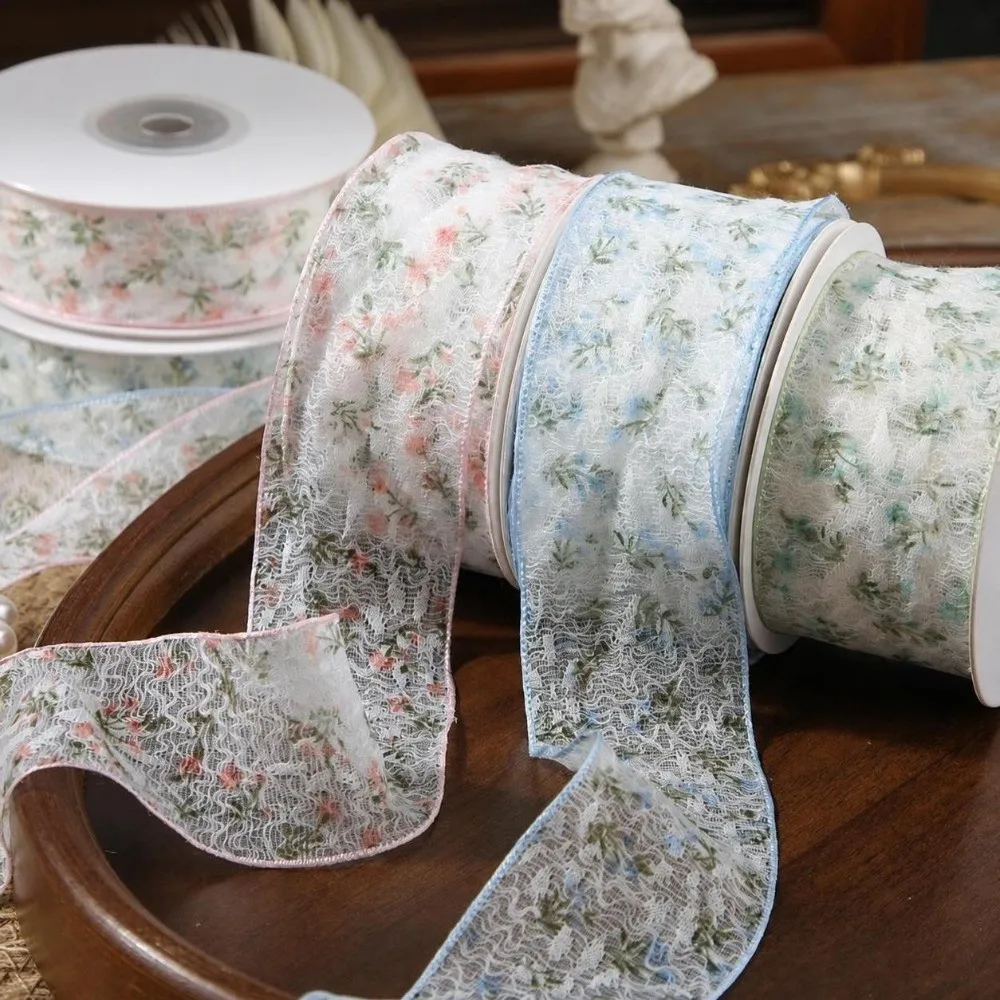 2.5cm/4cm Floral Fishnet Lace Trim 10 Yards Flowers Bouquet Packaging Floral Lace Ribbon Gift Wrapping Lace Ribbon Tape