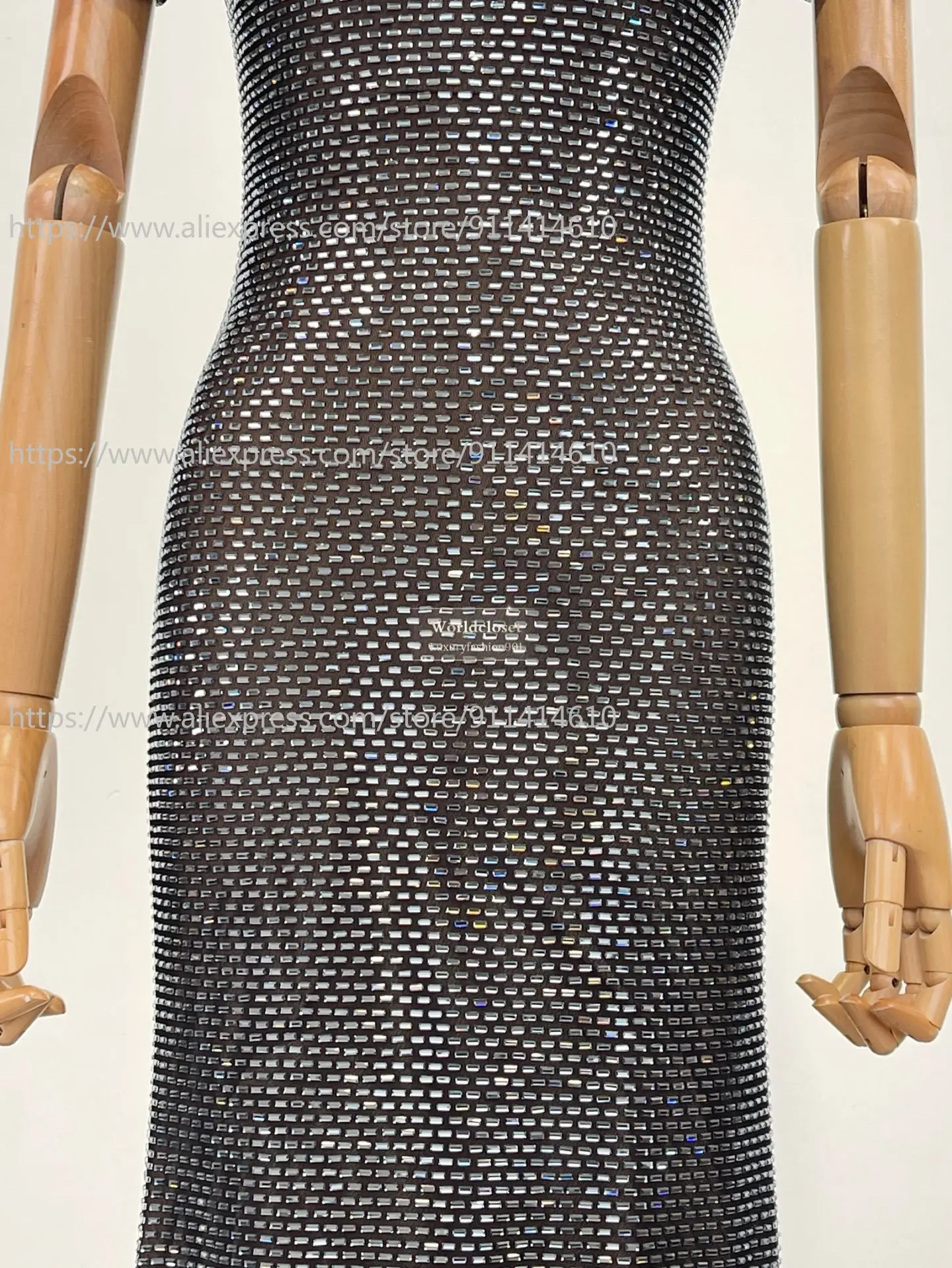 

Black Short Sleeve Mint Rhinestone Mesh Diamonds Pressed Maxi Dress for Party