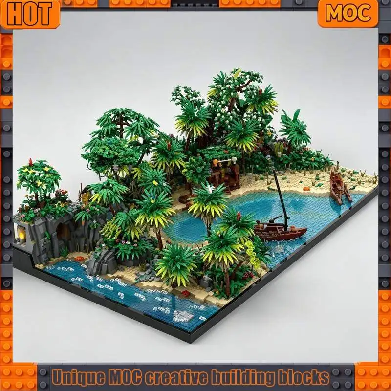 12251PCS Tropical Island Coral Bay Lagoon Palm Tree Scene Model MOC Building Blocks DIY Creative Assembly Toy Gifts Collection
