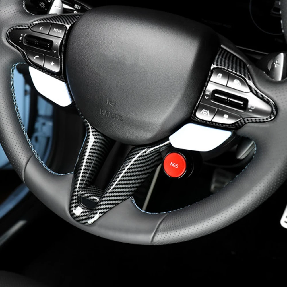 Carbon Fiber Style Steering Wheel Button Cover Chin Trim Frame For Hyundai Kona N Elantra N i20 N Interior Style Accessories