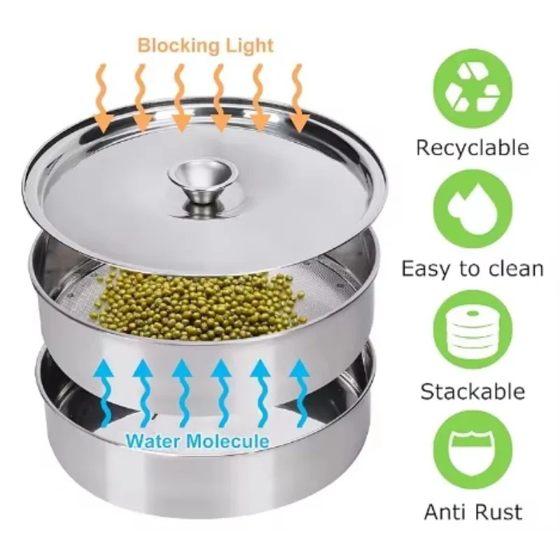طقم تنبت البذور من الفولاذ المقاوم للصدأ، صينية إنبات البذور المكونة من 3 طبقات قابلة للتكديس