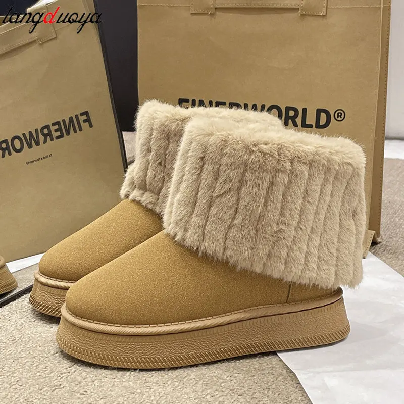 New fashion Winter Boots for Women New Faux Fur Ankle Boots Thick bottom anti slip women\'s shoes Ladies Casual Flat Short Boots