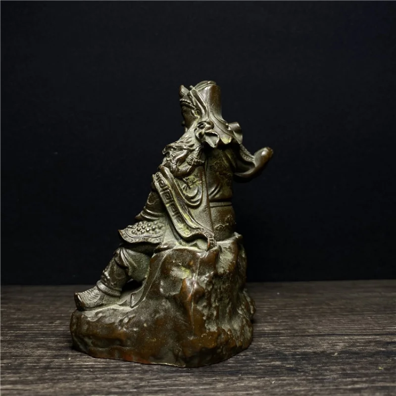 Antique Miscellaneous Brass Guan Yu Desktop Small Ornaments Guan Er Yi Qi Ornaments Guan Yu Standing Statue Desktop Tea Pet Orna