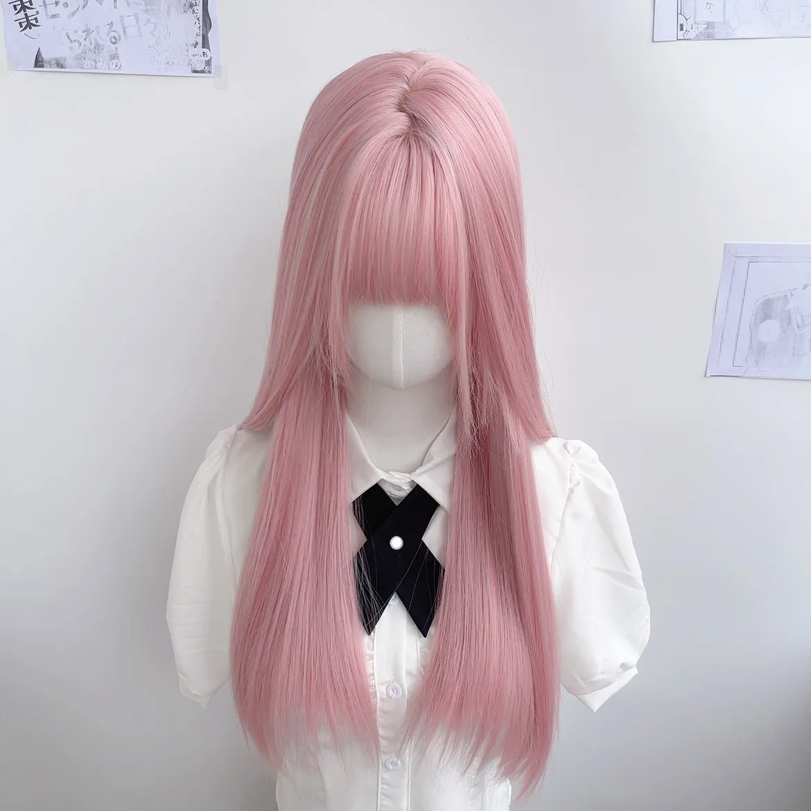 LM Cosplay Hair Wig 24Inch Synthetic Long Straight Pink Wig With Bangs Heat-Resistant For Women - view 2