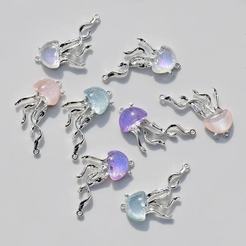 8pcs Cute Ocean Animals Enamel Mini Jellyfish Dangle Charm Beads for Making DIY Pendants Jewelry Accessories 40*22mm