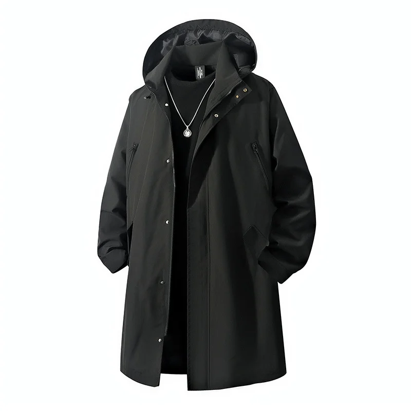 

Men's Mid-Length Jacket 91 Extra Large Size Detachable Hood Outdoor Waterproof Windbreaker Fashionable plus Size Coat