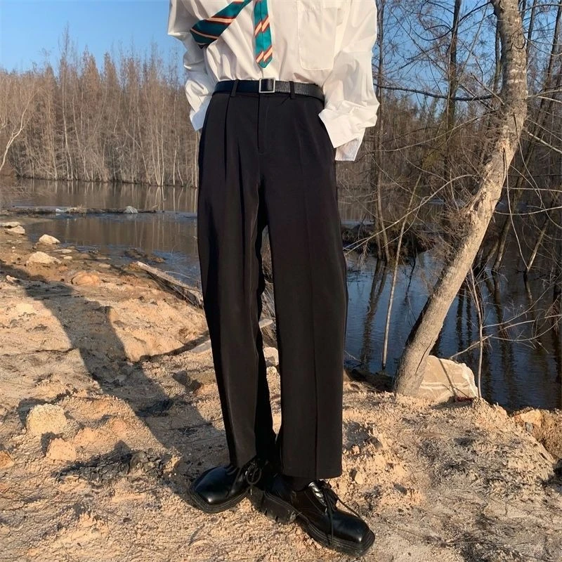 Men British Style Dress Pants Loose Straight Leg Drape Formal Casual Trousers Elegant Korean Fashion Suit Pants