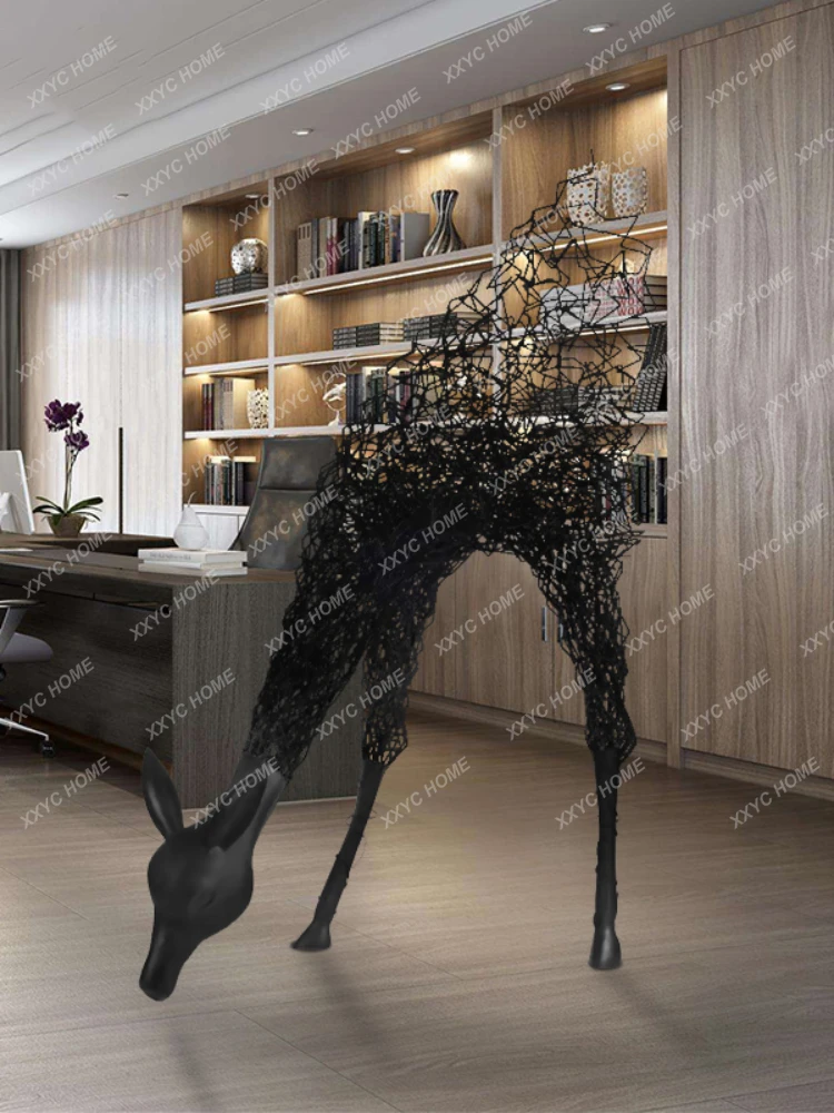 Creative  Deer Decoration Lobby GRP Sculpture Hollow Large Floor Abstract Animal Metal Decorations