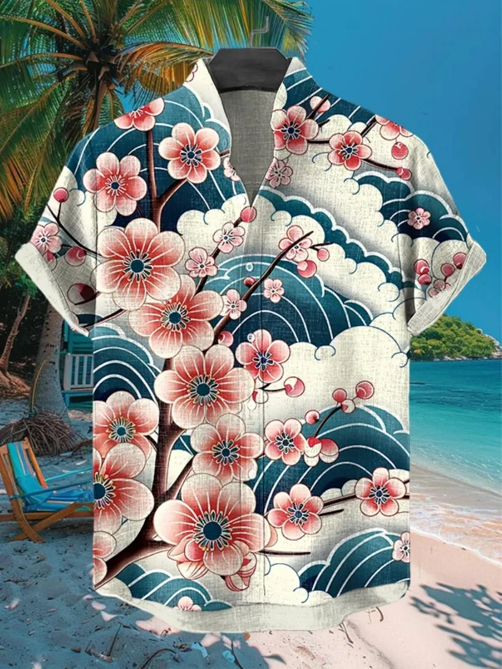 

Summer Men's Linen Shirt Fashionable Stand up Collar Short Sleeve Cardigan High Street Printed Top Trendy Men's Fashion