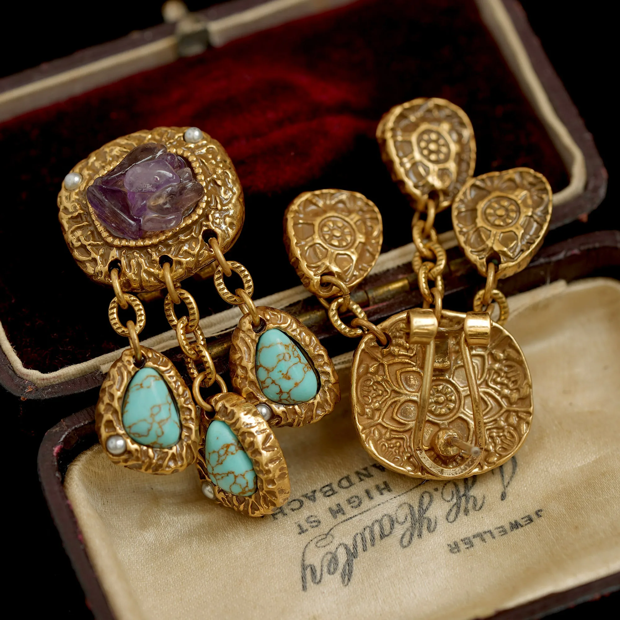 Unique exaggerated purple tassel turquoise earrings for women