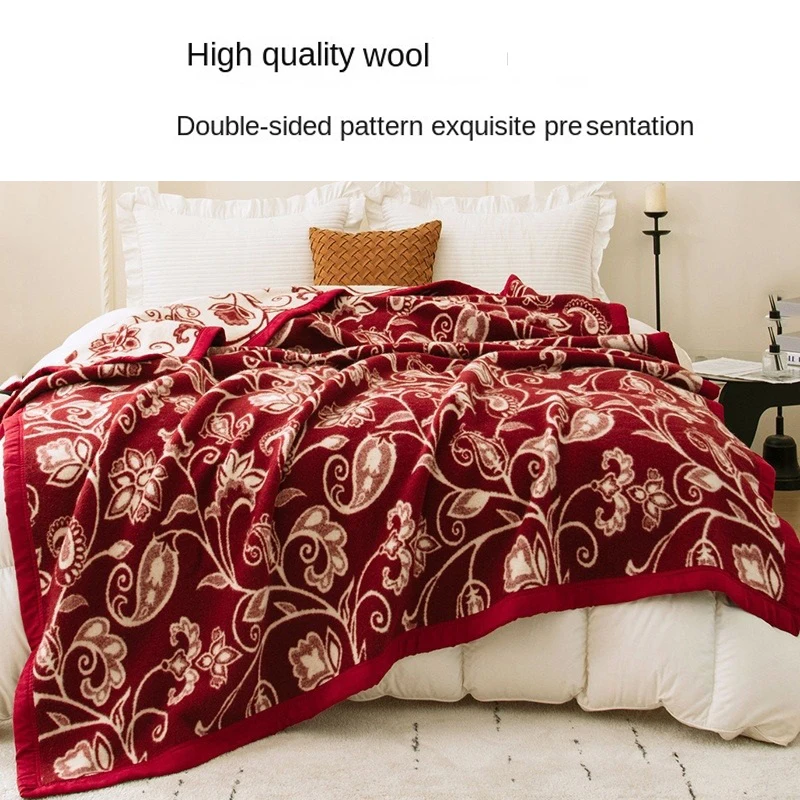 100% Wool Blanket 1.8*2m Winter Thicken Wool Blankets Double Large Size Warm Comforter Camping Dormitory Sofa Hotel Bedding