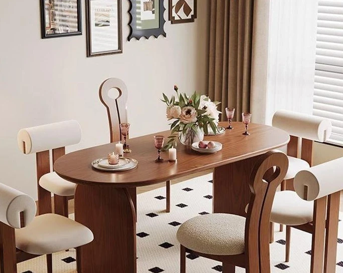 All solid wood dining table, medieval style, ash wood, dining table and chair combination, small household