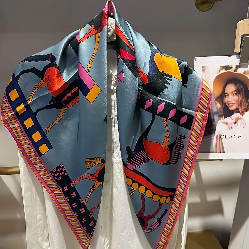 

[BYSIFA] Blue Pink 100% Silk Scarf Wrap for Women New Spring Fall Square Scarves Headscarves for Hair Winter Hijia Bufandas 90cm