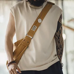 Maden Vintage Heavyweight Knitted Broad Shoulder Vest Sports 100%Cotton Solid Color Sleeveless T-shirt for Men's Summer Tops Tee