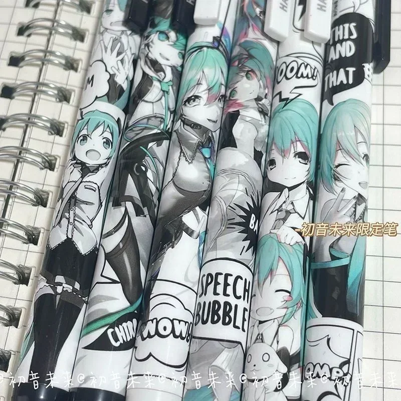 6Pcs Hatsune Miku Cute Gel Pen Cartoon Carbon Black 0.5mm Quick Dry Press Pen Exam Office Gift School Supplies Stationery Wholes