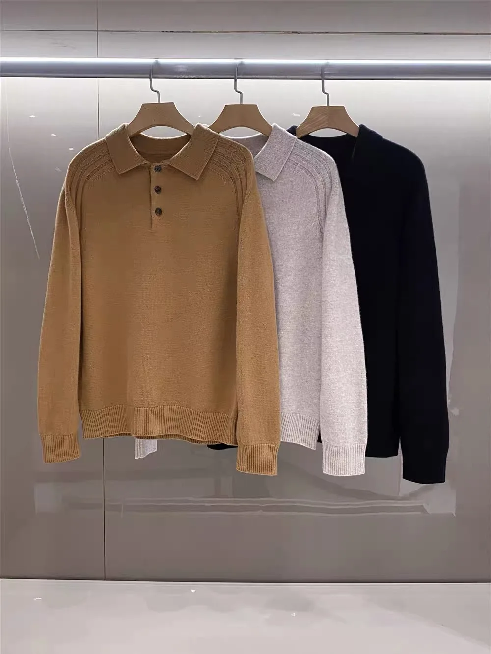 

Thiened Knitted Wool Sweater Classic Gentleman Collar Men's Warm Autumn Winter Loose Fit Long Sve Pure Color MHTO