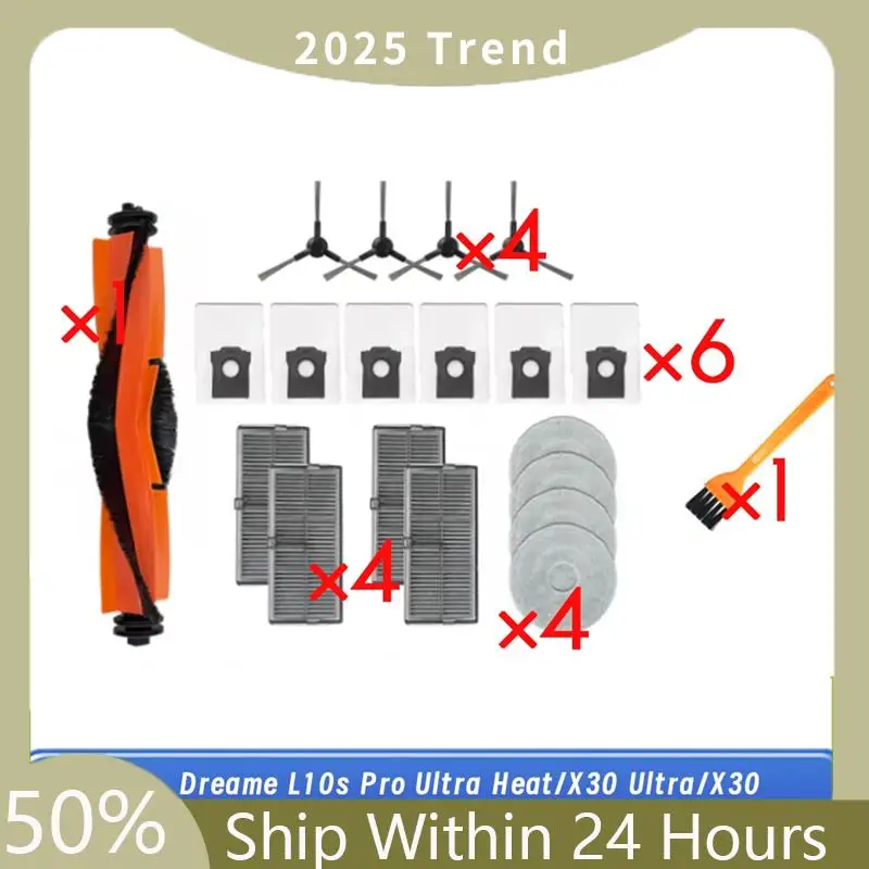 Dreame L10s Pro Ultra Heat/X30 Ultra/X30 Pro/Mova E30 Ultraロボット掃除機用A75Xトップクリーニングキット、メインサイドブラシ、ラグF