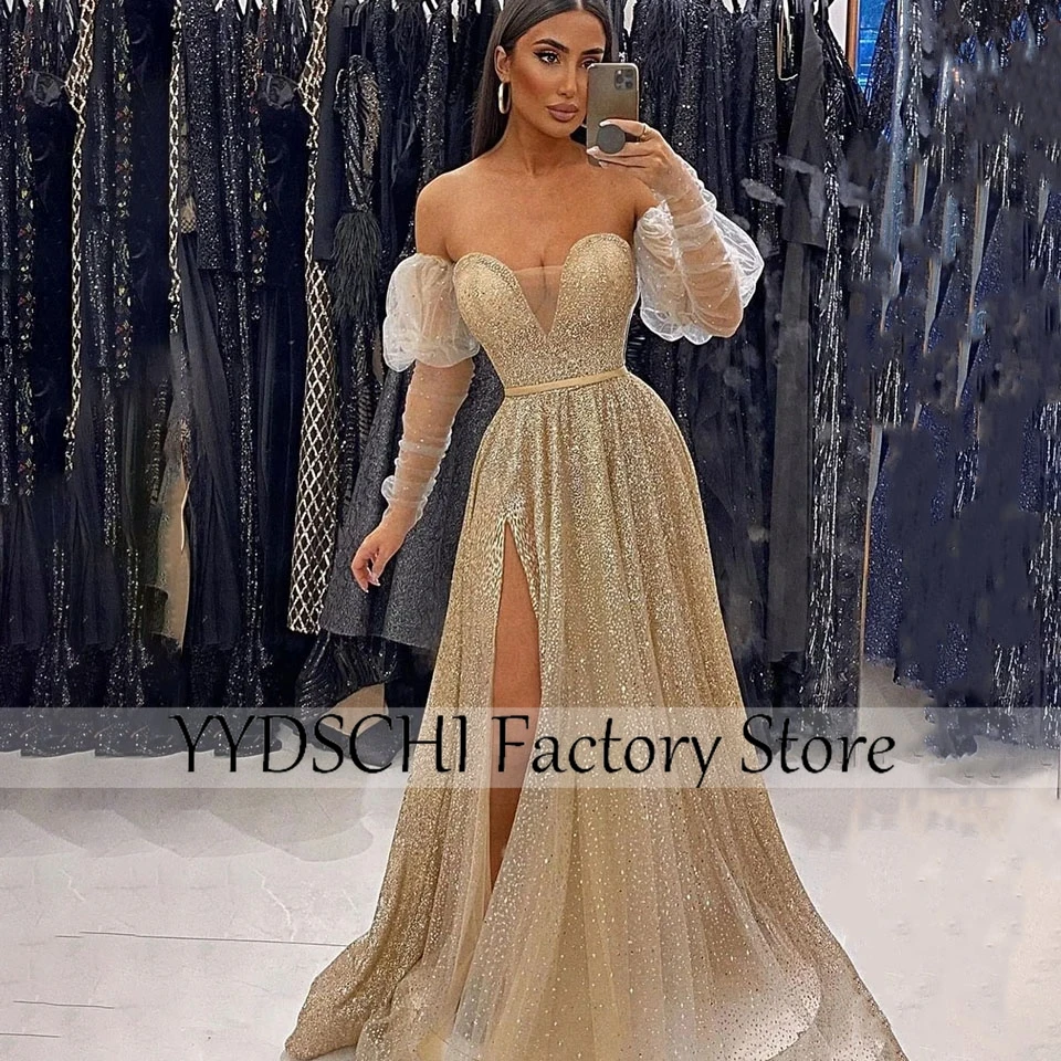 

Glitter Champagne Prom Dresses Sweetheart Exquisite 2023 Gorgeous For Women vestidos para mujer Formal Beads Evening Gowns Dubai