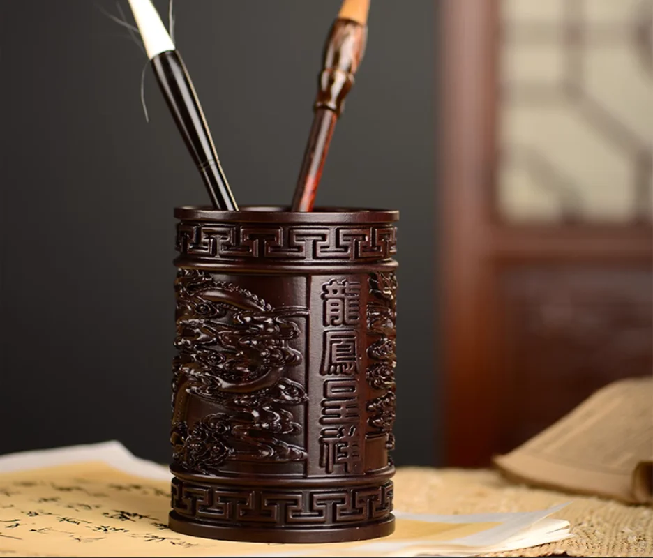 

Office desk home living room wooden Chinese pen holder decoration