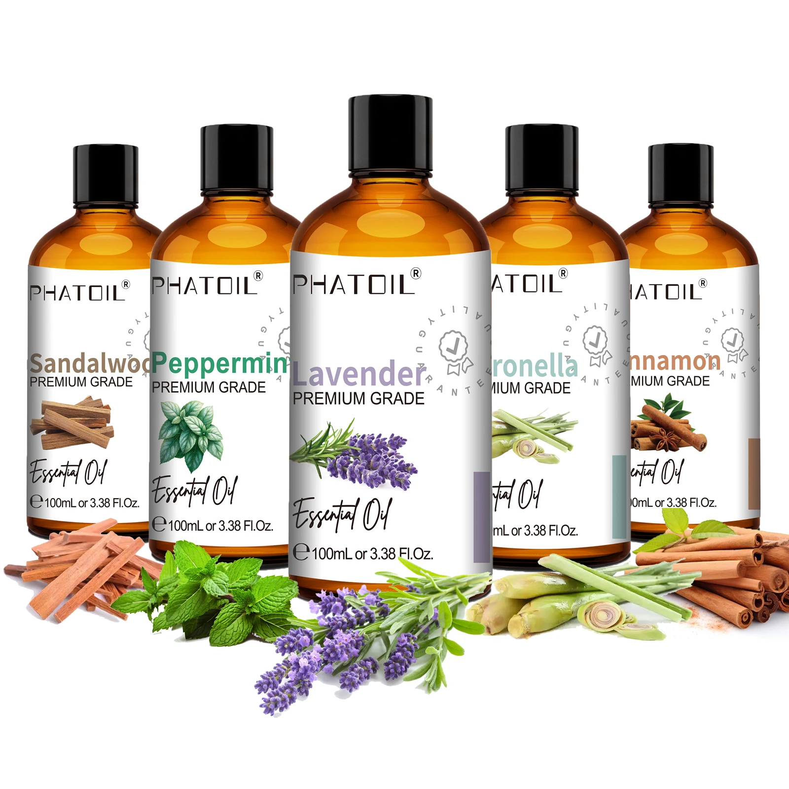 PHATOIL Aromatherapie Ätherische Öle 100ML Eukalyptus Pfefferminze Lavendel Sandelholz Vanille Aromaöle für Diffusor Luftbefeuchter