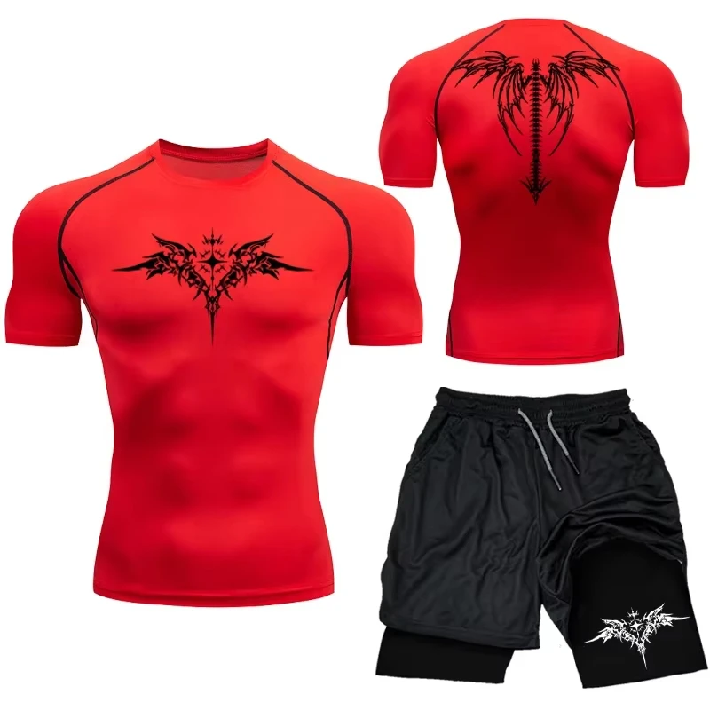 New Men's MMA Compression Athletic Set - Quick-Dry Gym Shorts + Running Workout Tight Rashguard 2-Piece Set RL0513 view 5