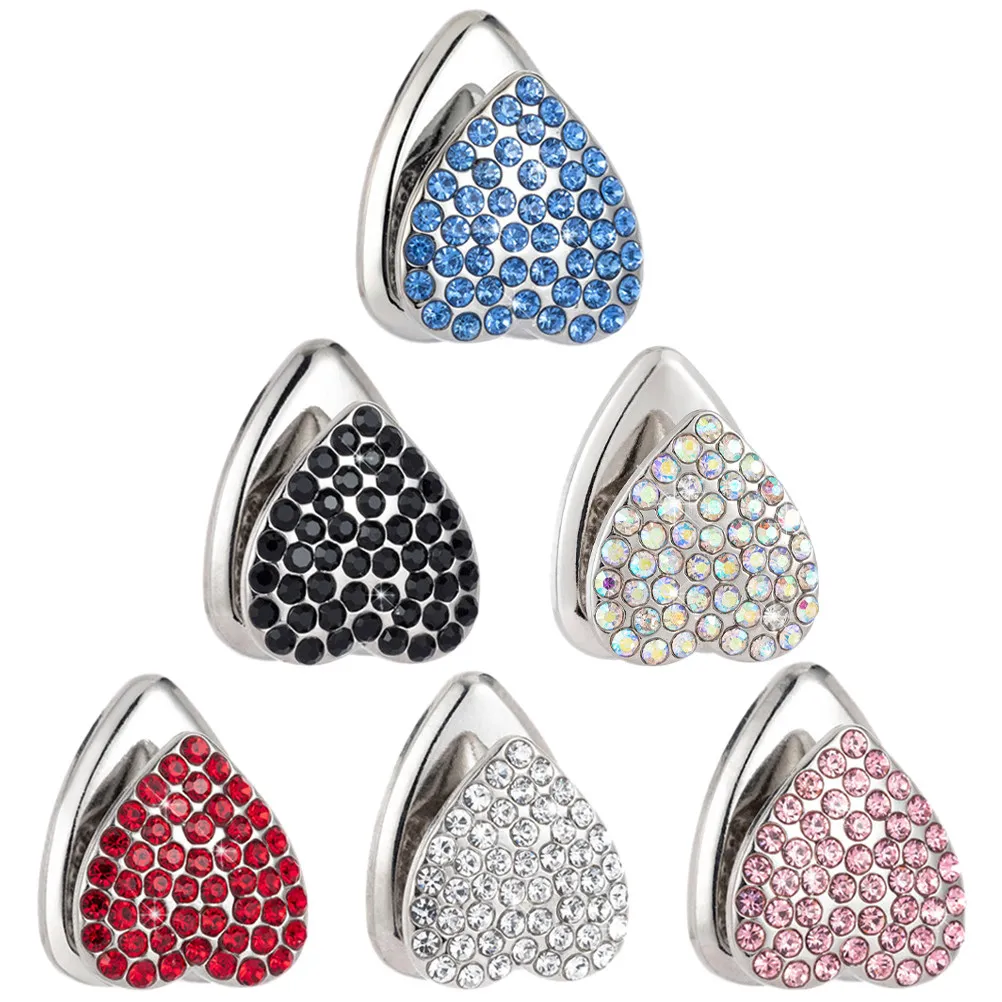 6pcs Car Adhesive Hook Bling Rhinestone Heart Hanger For Key Ring Cable Sunglasses Storage Dashboard Mount Self Adhesive Car - view 6