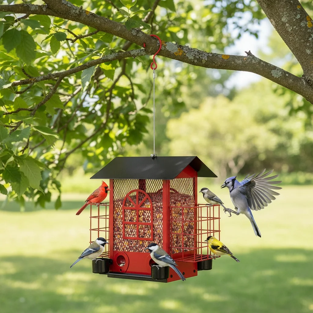 

Durable Metal Hanging Bird Feeder, Weather Squirrel Resistant Outdoor Bird Feeder with Large Capacity for All Seasons Birdfeeder