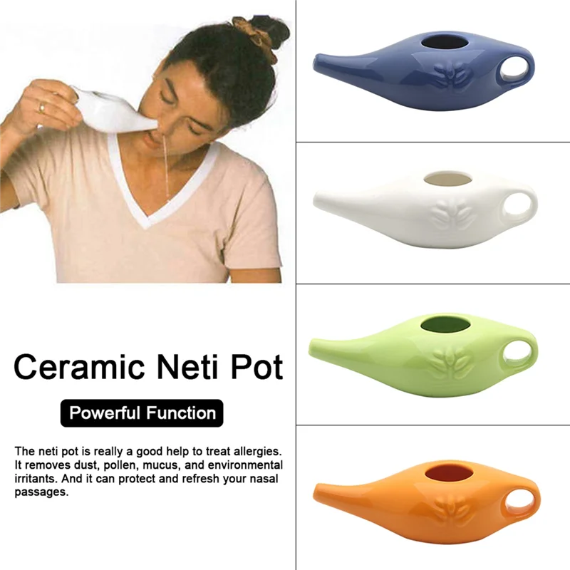 250Ml Ceramic Neti Pot Nose Cleaning Pot Durable Leakproof Spout Pot for Nasal Rinsing Nose Washing Men and Women,White