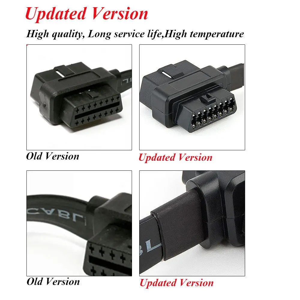 90 Degree Angle Male Female In One Head OBD2 16Pin Adapter Extension Cable for Car Diagnostic Splitter Flat OBD 2 16 PIN Cord