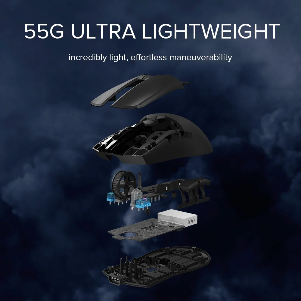 Delux M800 Ultra Lightweight 55g PAW3395 Wireless Bluetooth Tri-Mode Gaming Mouse 26000DPI 4K Compatible Macro Mice For PC Gamer