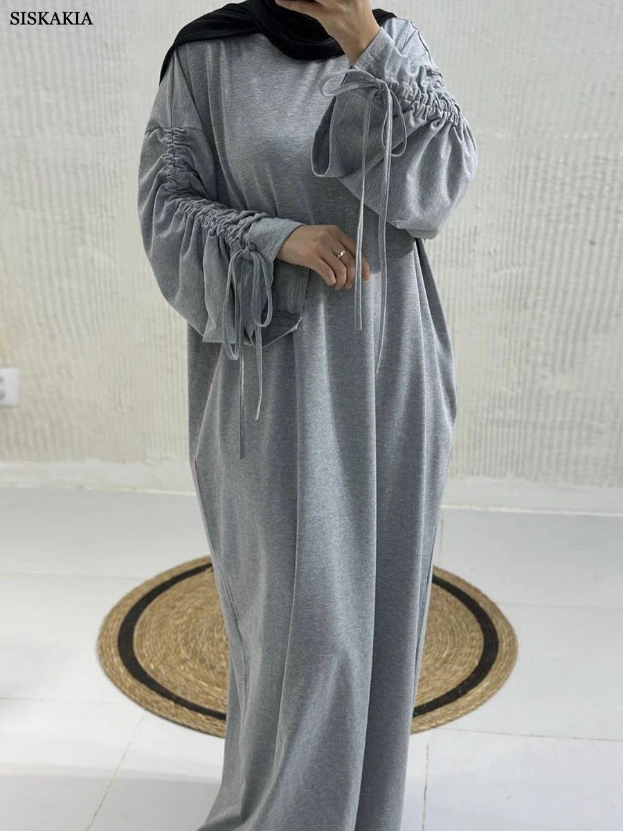 

Siskakia, новинка Дубая, мусульманское однотонное свободное платье Абая с завязками на шнуровке, кафтан Marocain Femme 2025