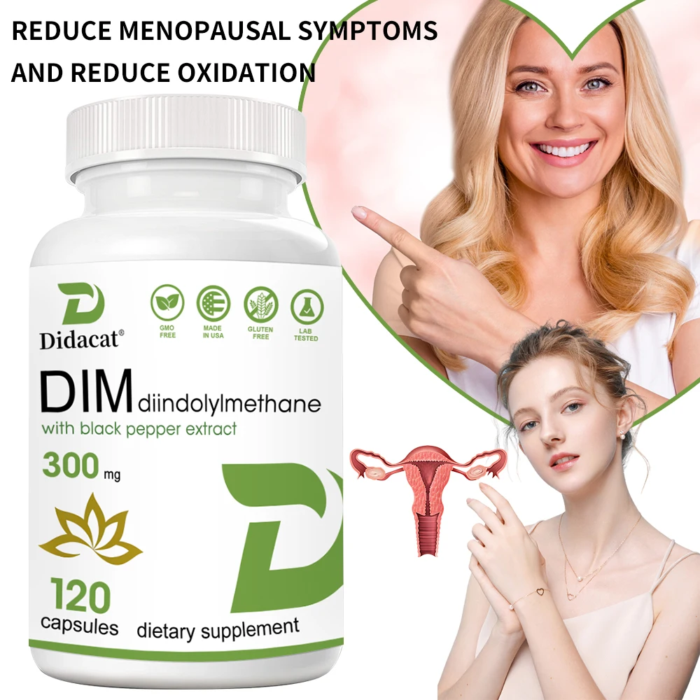 DIM (Diindolylmethane) with Black Pepper Extract 300mg Reduces Menopausal Symptoms and Reduces Oxidation