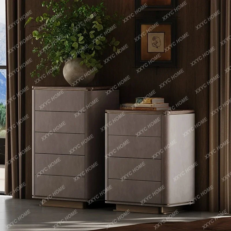 A  Italian minimalist luxury stone bucket cabinet light luxury North American black walnut storage decorative cabinet
