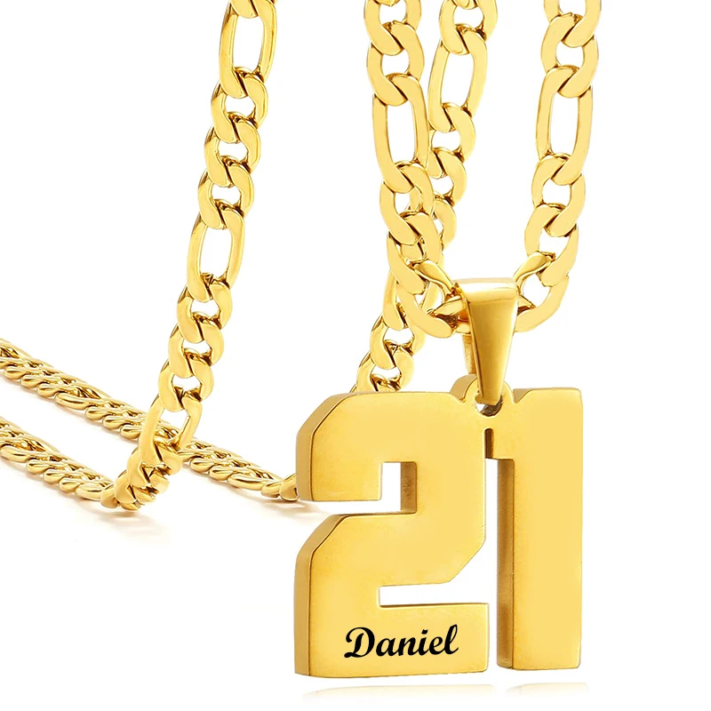 Custom Name Number Necklace for Athletes Football Baseball Number Chain Stainless Steel Sport Personalized Number Necklace