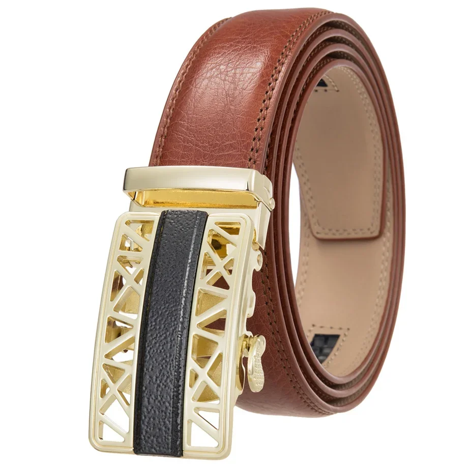 Plyesxale Automatic Buckle Men Belt Genuine Leather Luxury High Quality Fashion Casual Khaki Man Belt Formal Business B1008