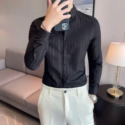 Shirts and Blouses for Men Plain Striped Clothing Business Man Tops Black S with Sleeves Aesthetic Cool New in Slim Fit Designer