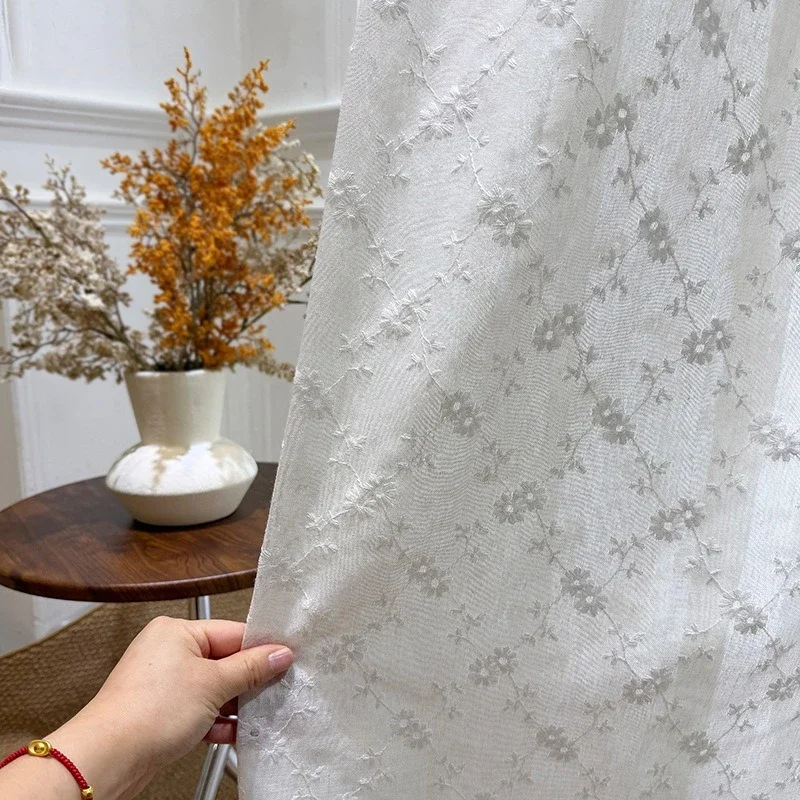 American Pastoral Style Embroidered Chamomile Embroidered Window Screen Living Room Bedroom Balcony Cream Wind Gauze Window
