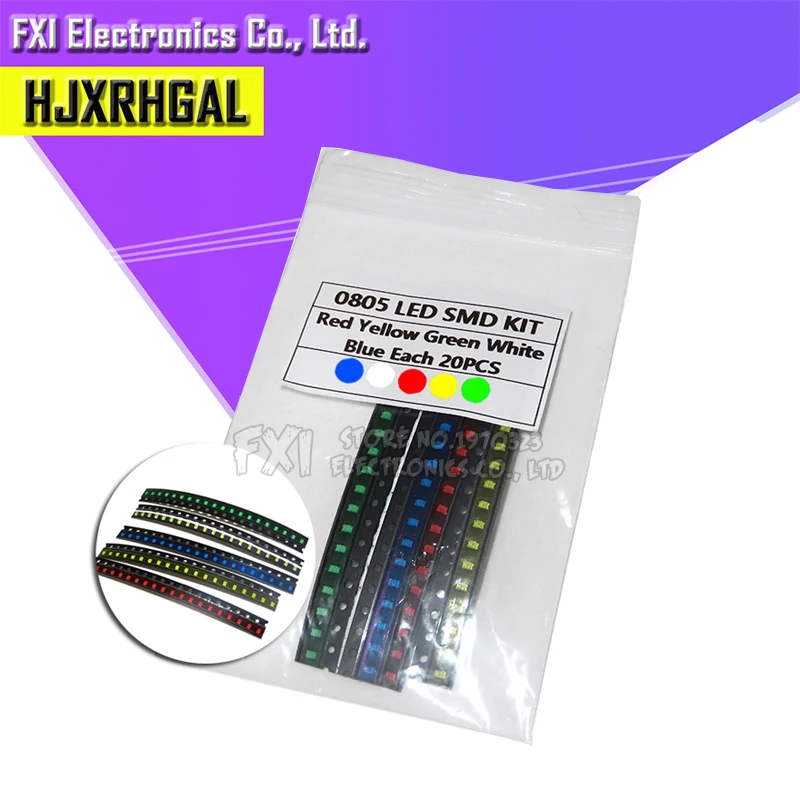 100 Stück = 5 Farben x 20 Stück 1210 1206 0805 0603 LED-Dioden-Sortiment SMD-LED-Dioden-Kit Grün/ROT/Weiß/Blau/Gelb