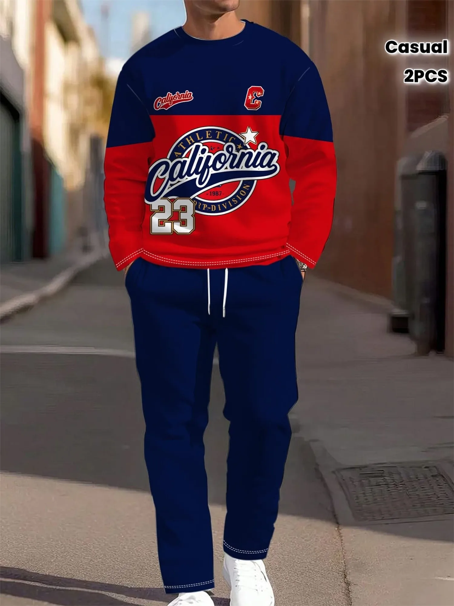 2026 autumn and winter new men's round-neck sweater set street fashion casual easy-matching 3D letter pattern printing
