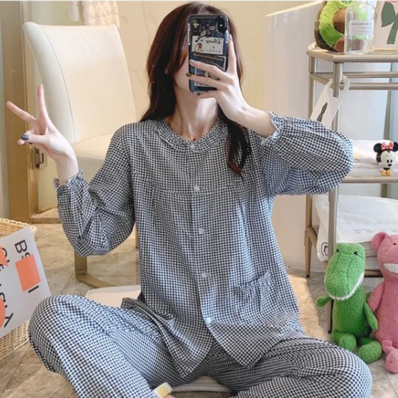 Ladies Nightdress Spring Autumn Long Sleeves Cute Cotton Silk Sleepwear Trousers Women Lounge Pajamas Set
