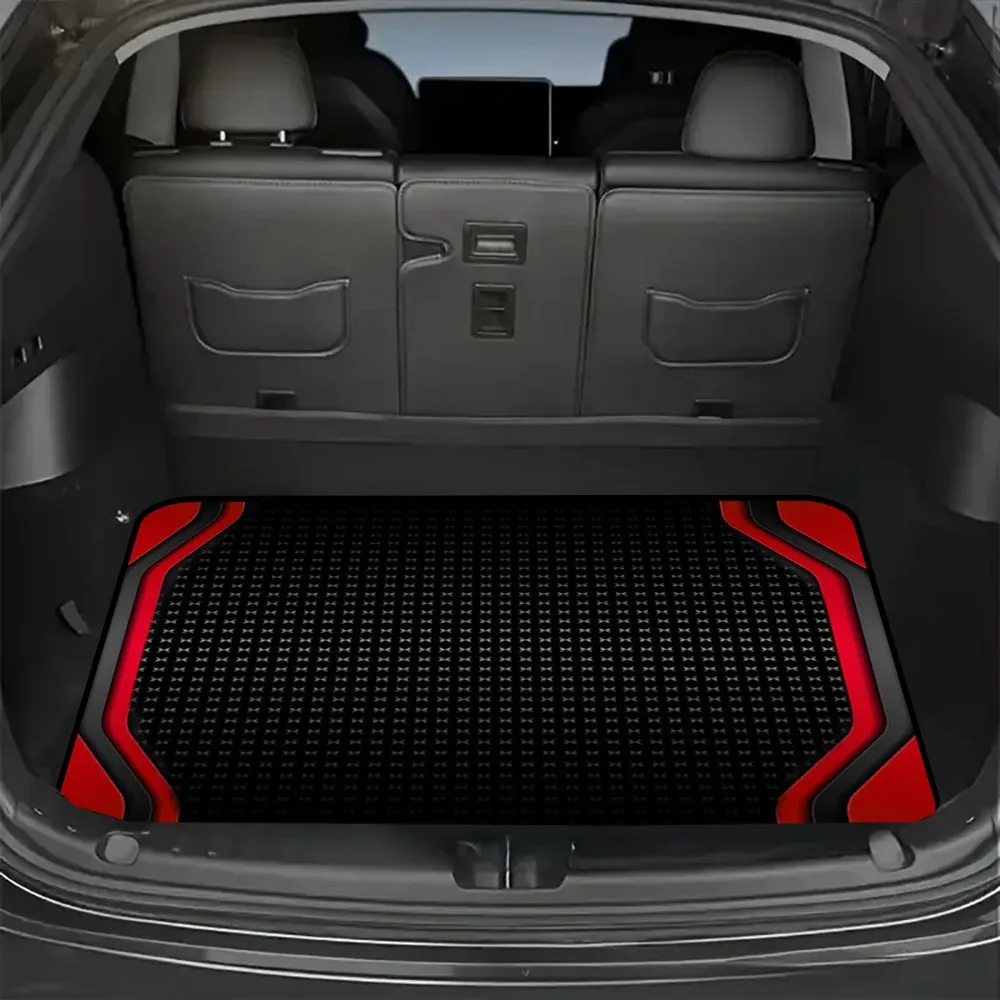 Rot gemusterte Kofferraummatte im universellen Design passt für die meisten Limousinen und SUVs, sportlicher Strukturdruck für einen praktischen und sportlichen Autoinnenraum. – Detail 4