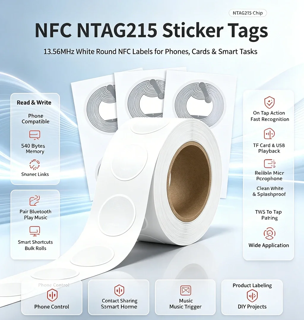 10-50Pcs High Capacity NTAG215 NFC Stickers, Adhesive Rewritable Tags for All NFC-Enabled Mobile Phones & Devices