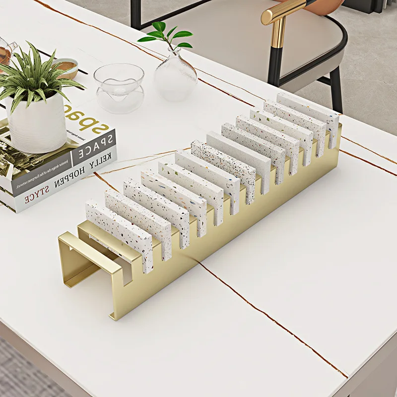 Large Wood Grain Tile Granite Quartz Stone Display Stand Vertical Metal Organizer with Wooden Floor Rack
