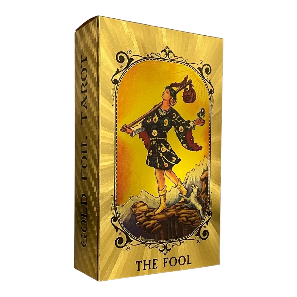 Kartu Tarot Foil emas bahasa Spanyol dan Inggris 12x7cm dek ramalan untuk pemula dengan 2 bahasa panduan buku Toro Taro